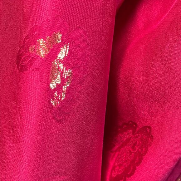 Abvien Vintage SILK Prink Gold Butterfly Bomber Jacket Barbie Zip Up Collared L - Picture 5 of 12